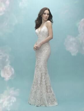 Allure Bridal Mermaid Wedding Dress Womens 14 Ivory Lace Beaded Style 9452